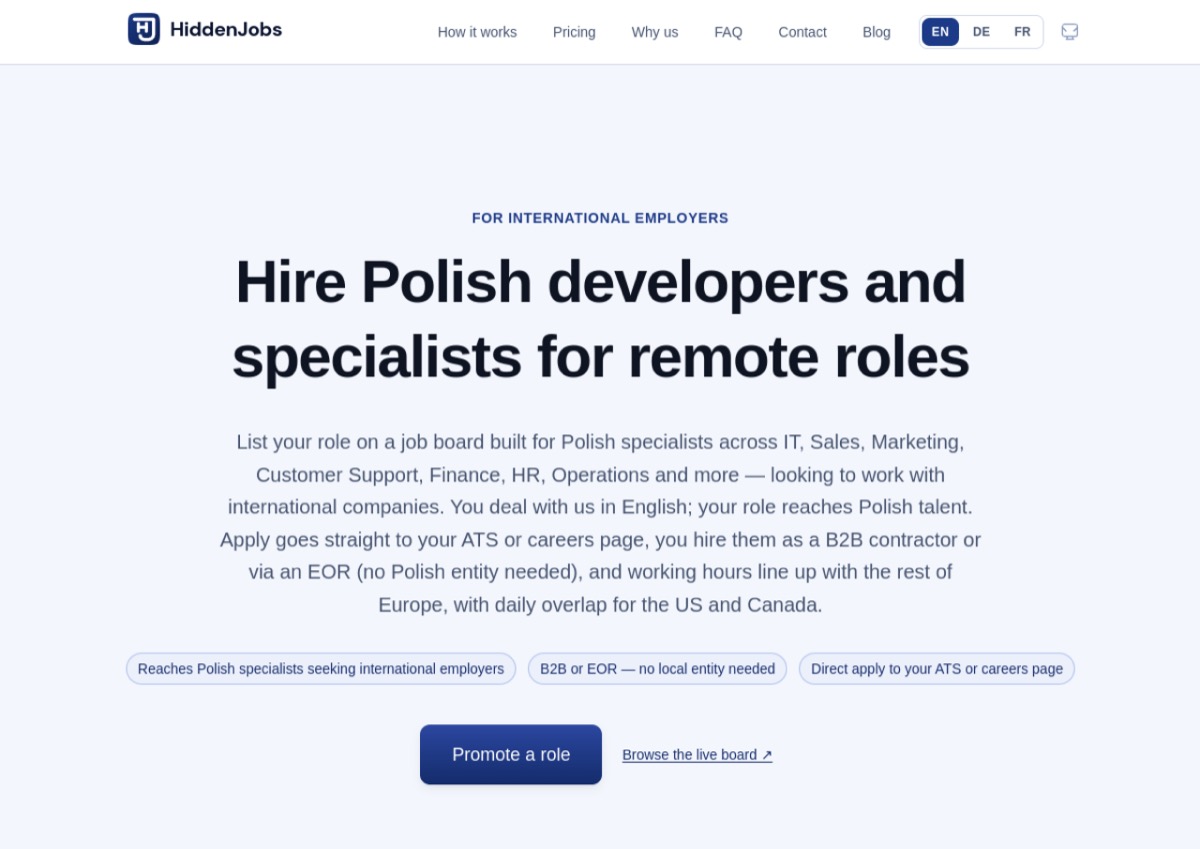 HiddenJobs.eu homepage